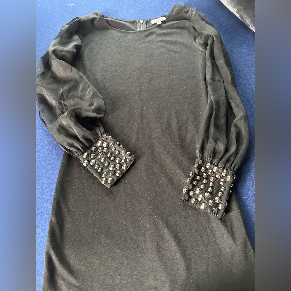 Better Be Black Long Sleeve Dress with Embellished Cuffs